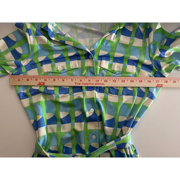 J.McLaughlin Brynn Eclipse Geometric Belted Shirt Dress Sz S Catalina Cloth Luxe - Picture 6 of 9